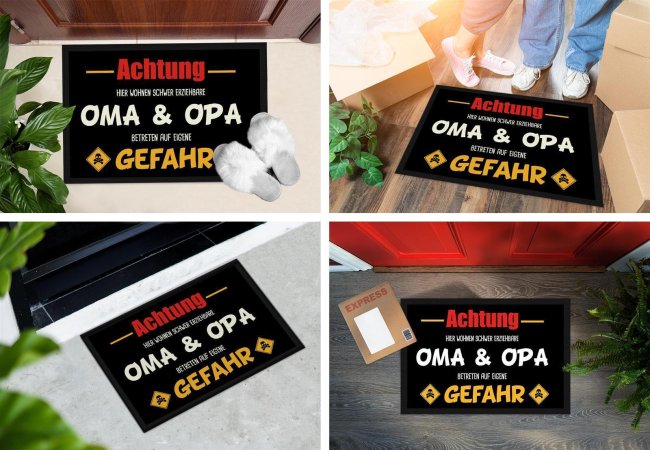 Fu&szlig;matte mit Spruch - Schwer erziehbare Oma &amp; Opa - 75 x 50 cm