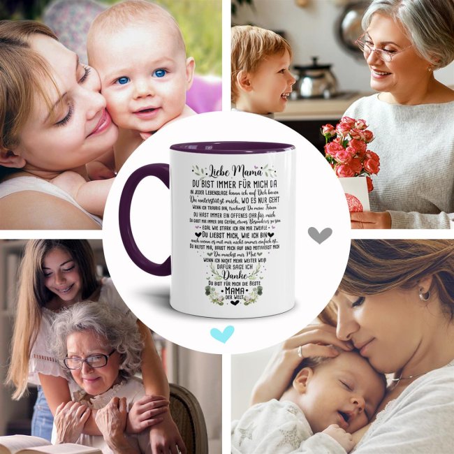 Keramik Tasse - Danke Mama Innen &amp; Henkel Violett