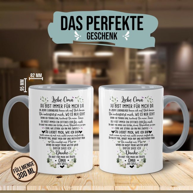 Keramik Tasse - Danke Oma Innen &amp; Henkel Grau