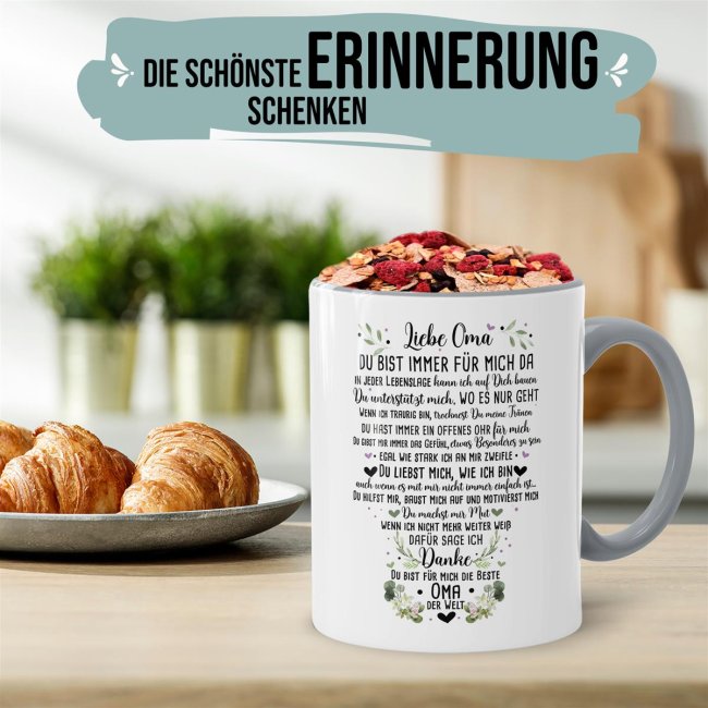 Keramik Tasse - Danke Oma Innen &amp; Henkel Grau