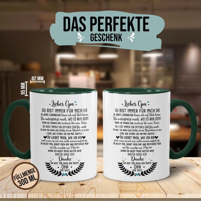 Keramik Tasse - Danke Opa Innen &amp; Henkel Dunkelgr&uuml;n
