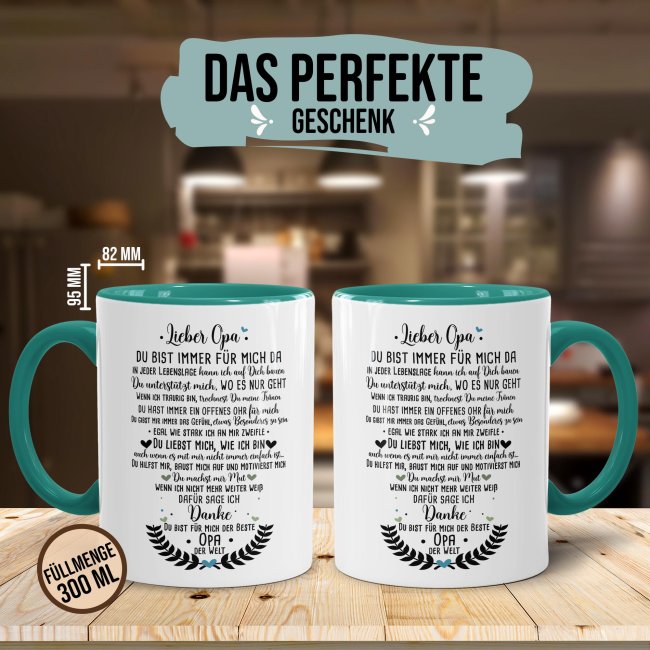 Keramik Tasse - Danke Opa Innen &amp; Henkel T&uuml;rkis