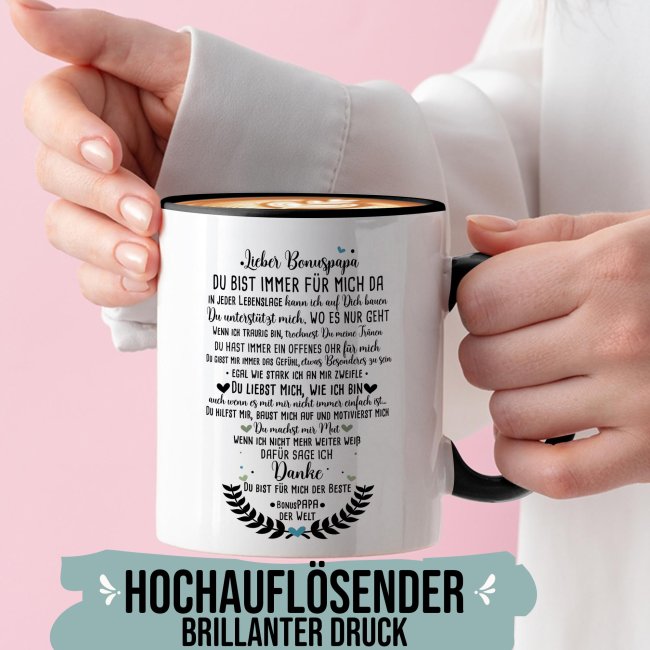 Keramik Tasse - Danke Bonuspapa Innen &amp; Henkel Schwarz