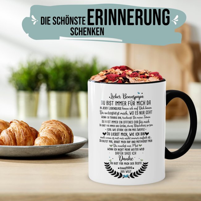 Keramik Tasse - Danke Bonuspapa Innen &amp; Henkel Schwarz