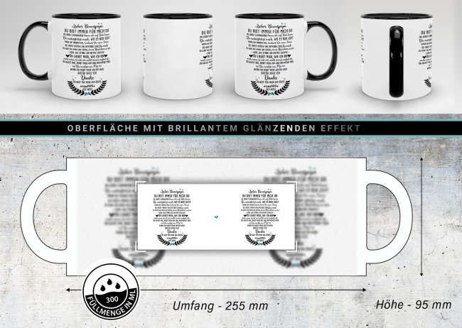 Keramik Tasse - Danke Bonuspapa Innen &amp; Henkel Schwarz