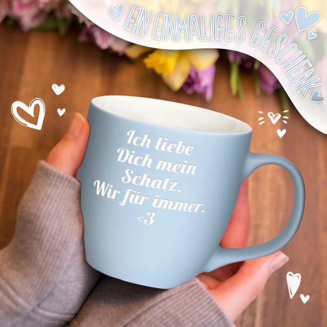 Matte Mahlwerck XXL Jumbotasse aus Porzellan mit Gravur - Baby Blue