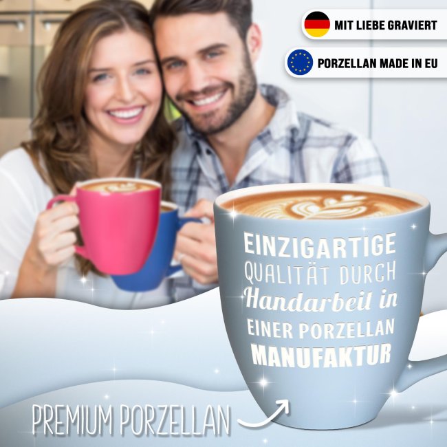 Matte Mahlwerck XXL Jumbotasse aus Porzellan mit Gravur - Baby Blue