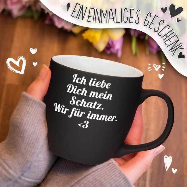 Matte Mahlwerck XXL Jumbotasse aus Porzellan mit Gravur - Diamond Black