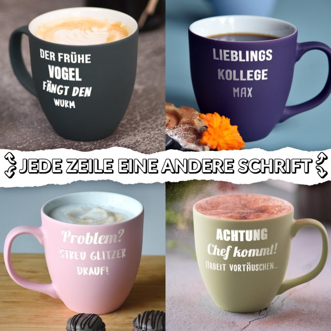 Matte Mahlwerck XXL Jumbotasse aus Porzellan mit Gravur - Diamond Black