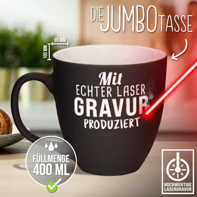Matte Mahlwerck XXL Jumbotasse aus Porzellan mit Gravur - Diamond Black
