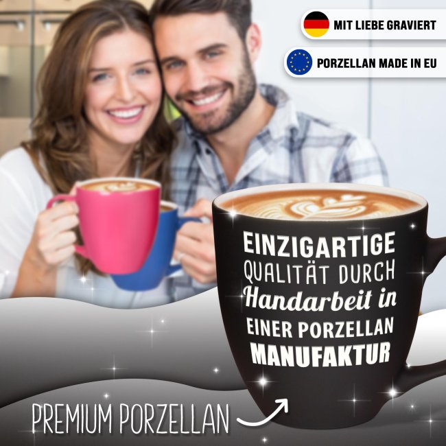Matte Mahlwerck XXL Jumbotasse aus Porzellan mit Gravur - Diamond Black