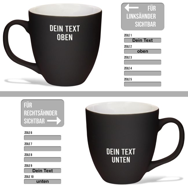 Matte Mahlwerck XXL Jumbotasse aus Porzellan mit Gravur - Diamond Black