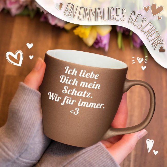 Matte Mahlwerck XXL Jumbotasse aus Porzellan mit Gravur - Mystery Copper