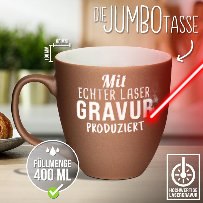 Matte Mahlwerck XXL Jumbotasse aus Porzellan mit Gravur - Mystery Copper