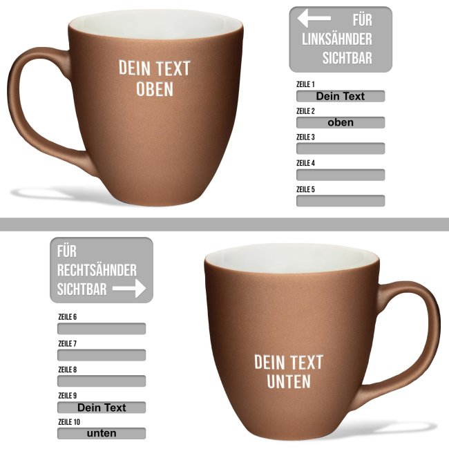 Matte Mahlwerck XXL Jumbotasse aus Porzellan mit Gravur - Mystery Copper