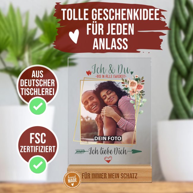 Fotoaufsteller mit Foto und Namen im Holzsockel - Ich liebe Dich
