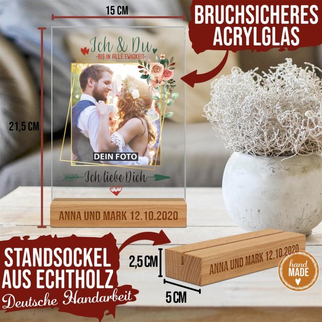 Fotoaufsteller mit Foto und Namen im Holzsockel - Ich liebe Dich