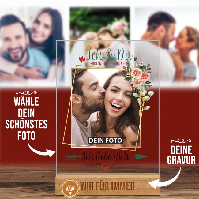 Fotoaufsteller mit Foto und Namen im Holzsockel - Ich liebe Dich