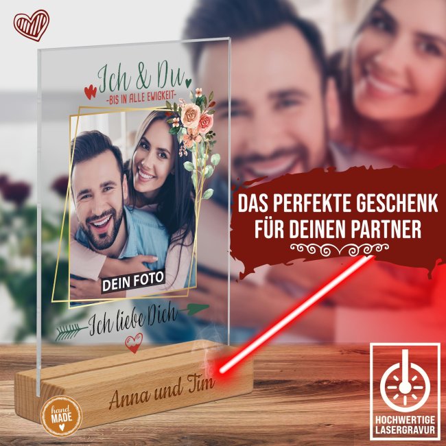 Fotoaufsteller mit Foto und Namen im Holzsockel - Ich liebe Dich