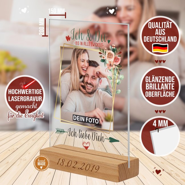 Fotoaufsteller mit Foto und Namen im Holzsockel - Ich liebe Dich
