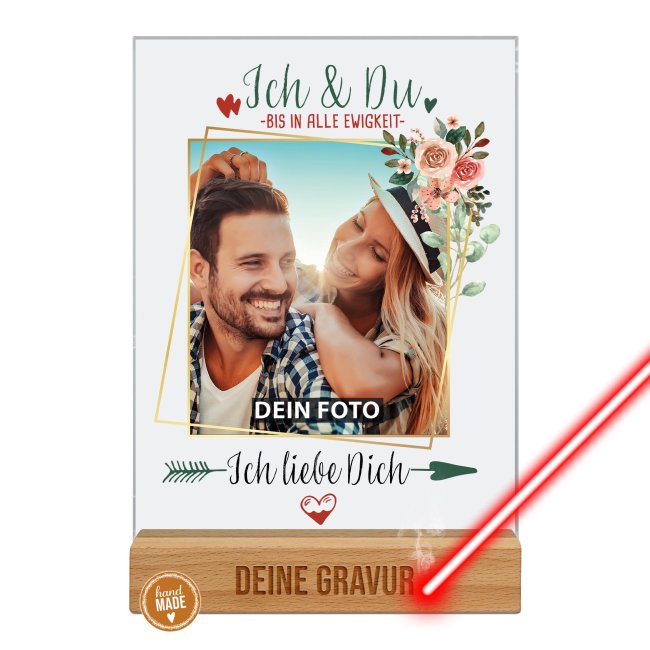 Fotoaufsteller mit Foto und Namen im Holzsockel - Ich liebe Dich