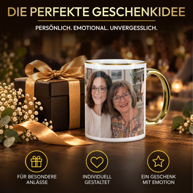 Fototasse selbst gestalten - mit Rand &amp; Henkel Gold