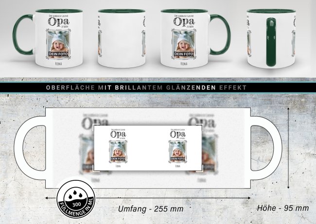 Fototasse f&uuml;r den Opa - Der sch&ouml;nste Grund Opa zu sein - Dunkelgr&uuml;n