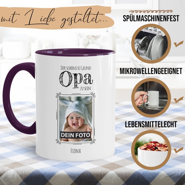 Fototasse f&uuml;r den Opa - Der sch&ouml;nste Grund Opa zu sein - Violett