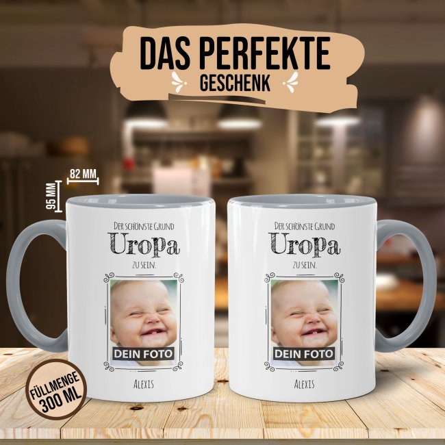 Fototasse f&uuml;r den Uropa - Der sch&ouml;nste Grund Uropa zu sein - Grau