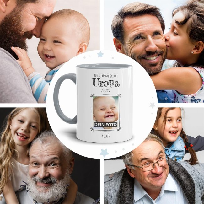 Fototasse f&uuml;r den Uropa - Der sch&ouml;nste Grund Uropa zu sein - Grau