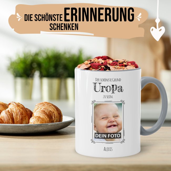 Fototasse f&uuml;r den Uropa - Der sch&ouml;nste Grund Uropa zu sein - Grau