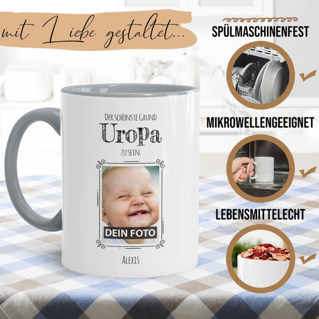 Fototasse f&uuml;r den Uropa - Der sch&ouml;nste Grund Uropa zu sein - Grau