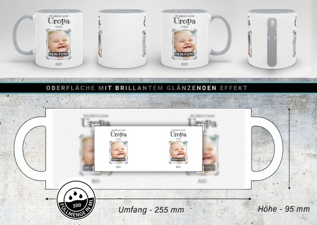 Fototasse f&uuml;r den Uropa - Der sch&ouml;nste Grund Uropa zu sein - Grau