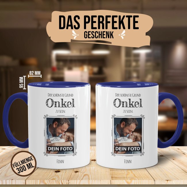 Fototasse f&uuml;r den Onkel - Der sch&ouml;nste Grund Onkel zu sein - Dunkelblau
