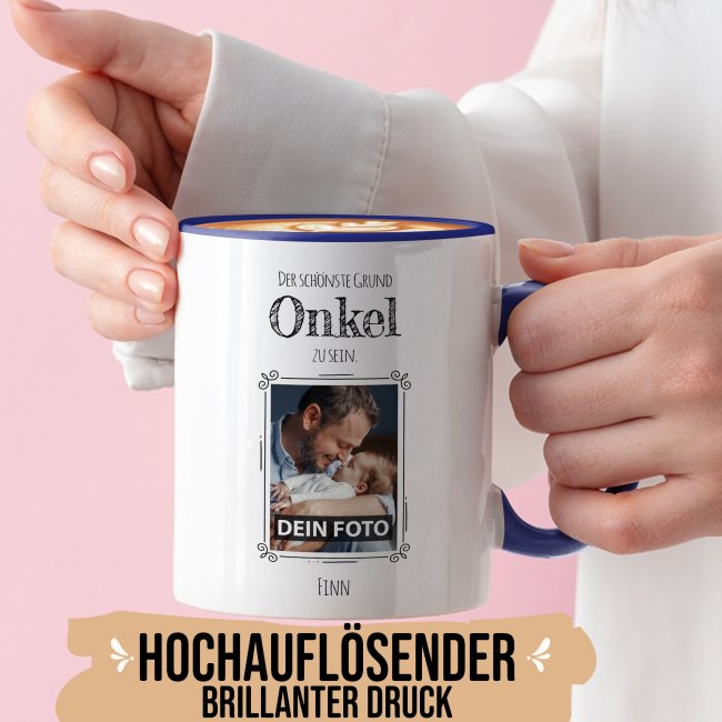 Fototasse f&uuml;r den Onkel - Der sch&ouml;nste Grund Onkel zu sein - Dunkelblau