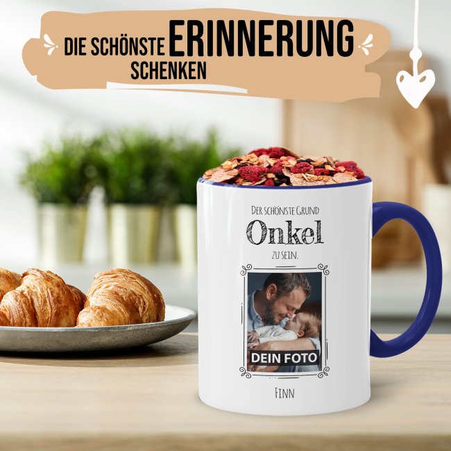 Fototasse f&uuml;r den Onkel - Der sch&ouml;nste Grund Onkel zu sein - Dunkelblau