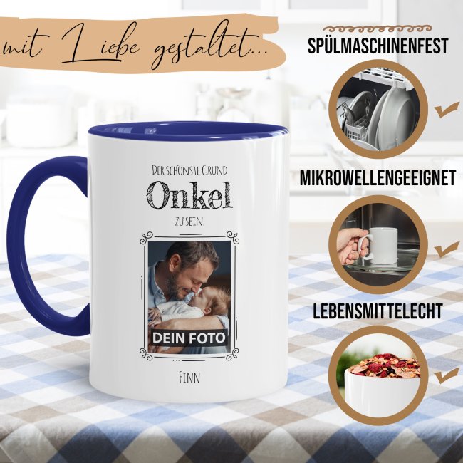 Fototasse f&uuml;r den Onkel - Der sch&ouml;nste Grund Onkel zu sein - Dunkelblau