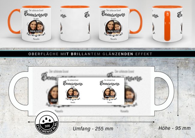 Fototasse f&uuml;r die Bonusmama - Der sch&ouml;nste Grund Bonusmama zu sein - Orange