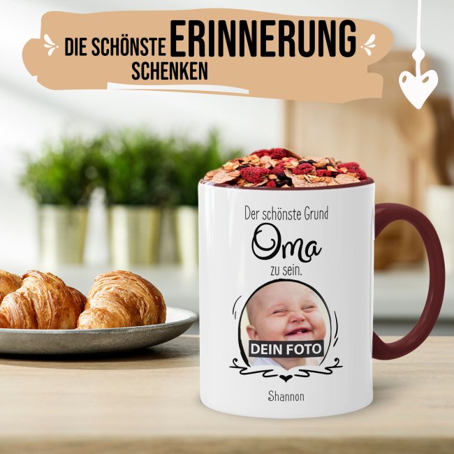 Fototasse f&uuml;r die Oma - Der sch&ouml;nste Grund Oma zu sein - Weinrot