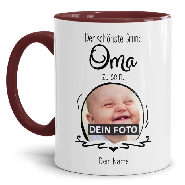 Fototasse f&uuml;r die Oma - Der sch&ouml;nste Grund Oma zu sein - Weinrot