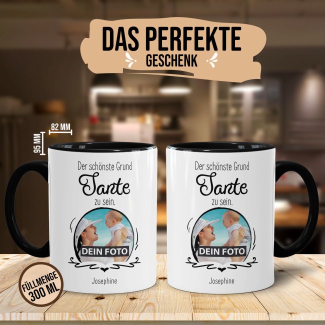 Fototasse f&uuml;r die Tante - Der sch&ouml;nste Grund Tante zu sein - Schwarz