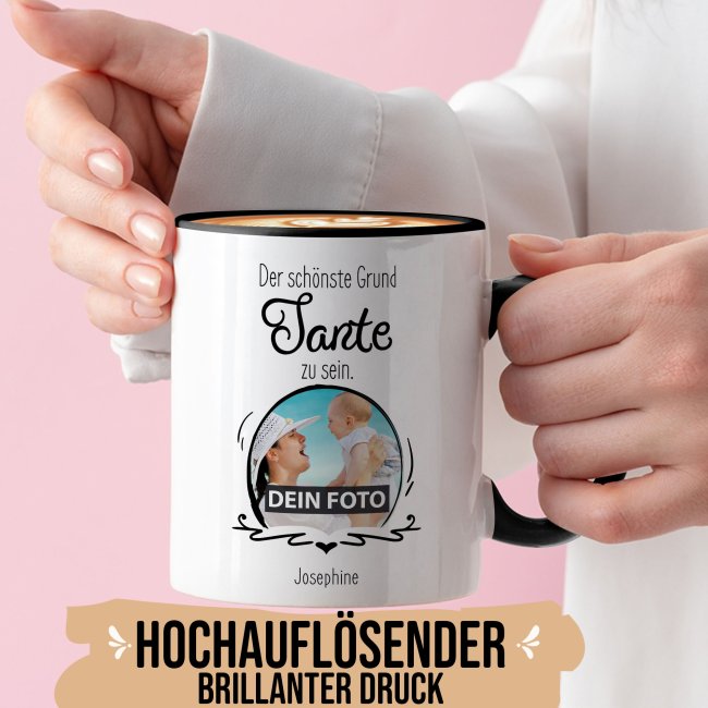 Fototasse f&uuml;r die Tante - Der sch&ouml;nste Grund Tante zu sein - Schwarz