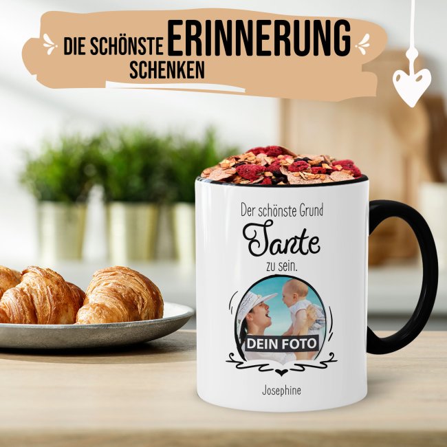 Fototasse f&uuml;r die Tante - Der sch&ouml;nste Grund Tante zu sein - Schwarz