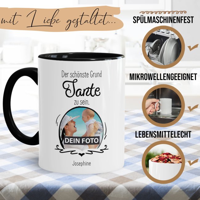 Fototasse f&uuml;r die Tante - Der sch&ouml;nste Grund Tante zu sein - Schwarz
