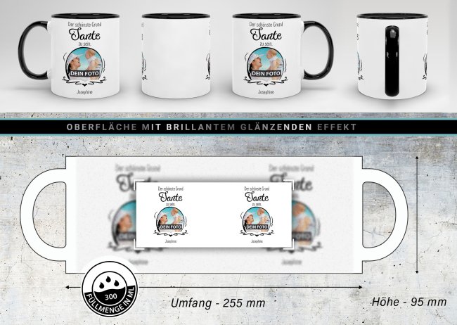 Fototasse f&uuml;r die Tante - Der sch&ouml;nste Grund Tante zu sein - Schwarz