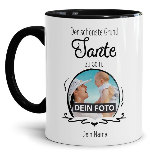 Fototasse f&uuml;r die Tante - Der sch&ouml;nste Grund Tante zu sein - Schwarz