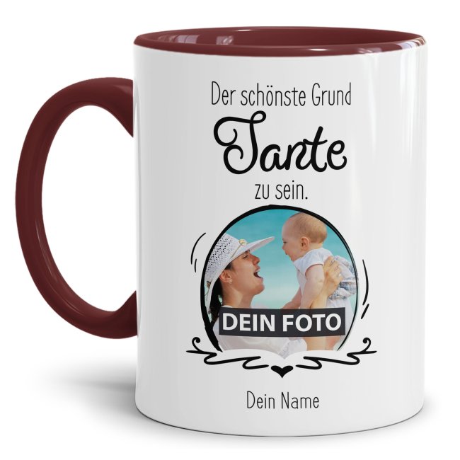 Fototasse f&uuml;r die Tante - Der sch&ouml;nste Grund Tante zu sein - Weinrot