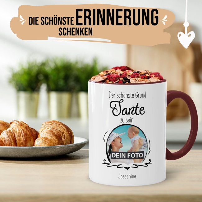 Fototasse f&uuml;r die Tante - Der sch&ouml;nste Grund Tante zu sein - Weinrot