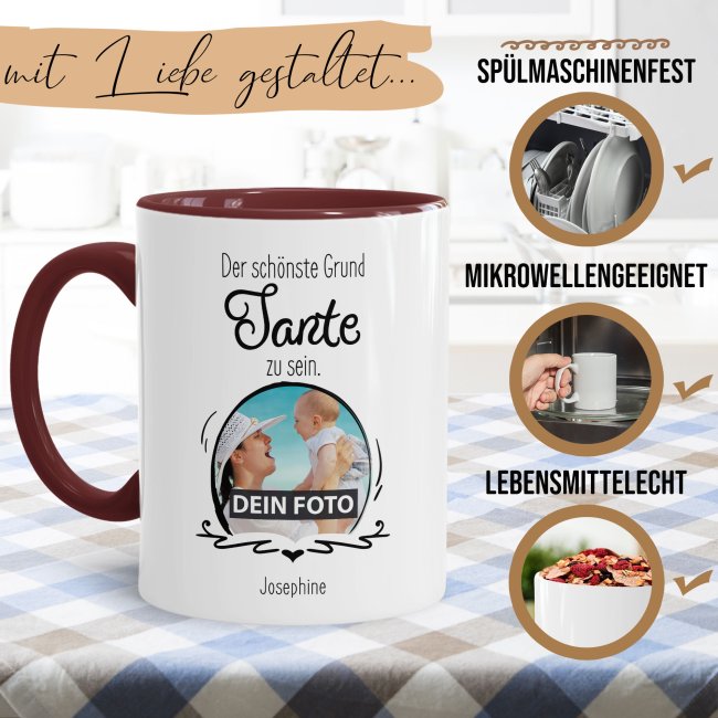 Fototasse f&uuml;r die Tante - Der sch&ouml;nste Grund Tante zu sein - Weinrot