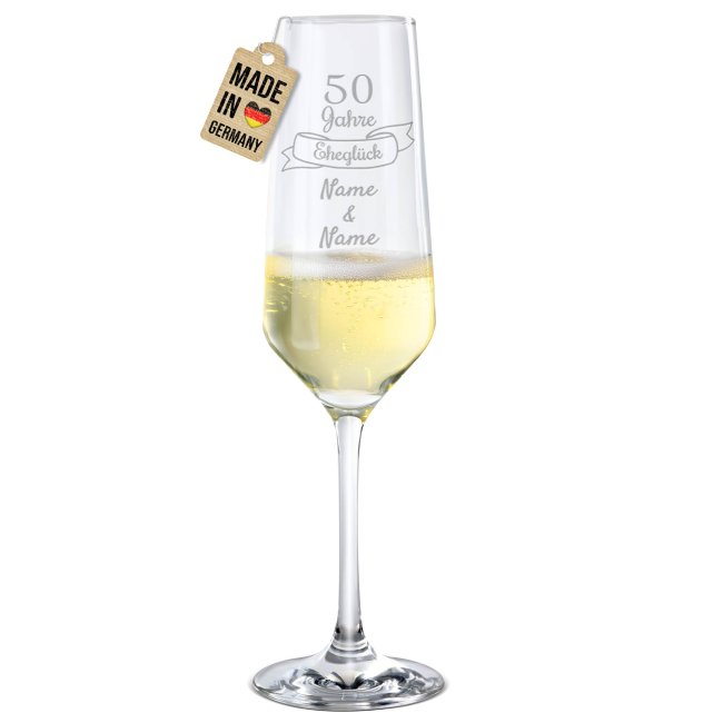 Graviertes Sektglas - Goldene Hochzeit - 50 Jahre Ehegl&uuml;ck - mit Namen